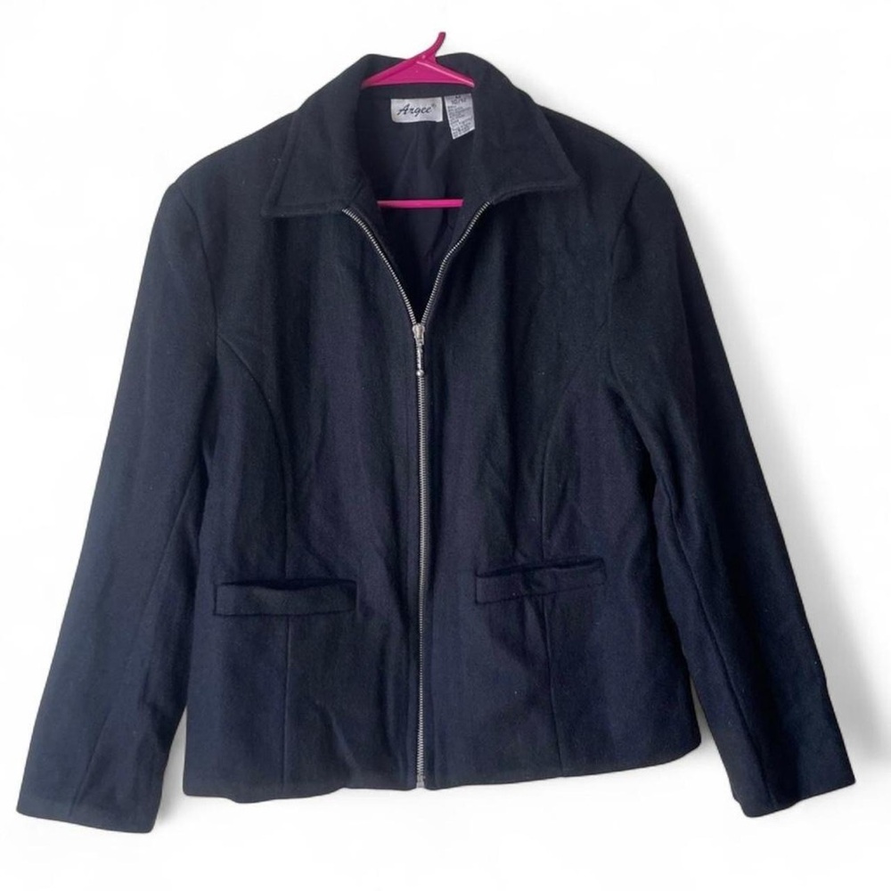 Argee Vintage Black Wool Blend Zip-Front Jacket